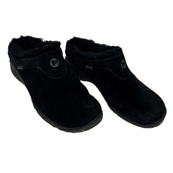 Merrell Black Encore Ice suede Mule Slides Clogs Sz 7 Sherpa Wool Lined Slip On - Picture 1 of 8